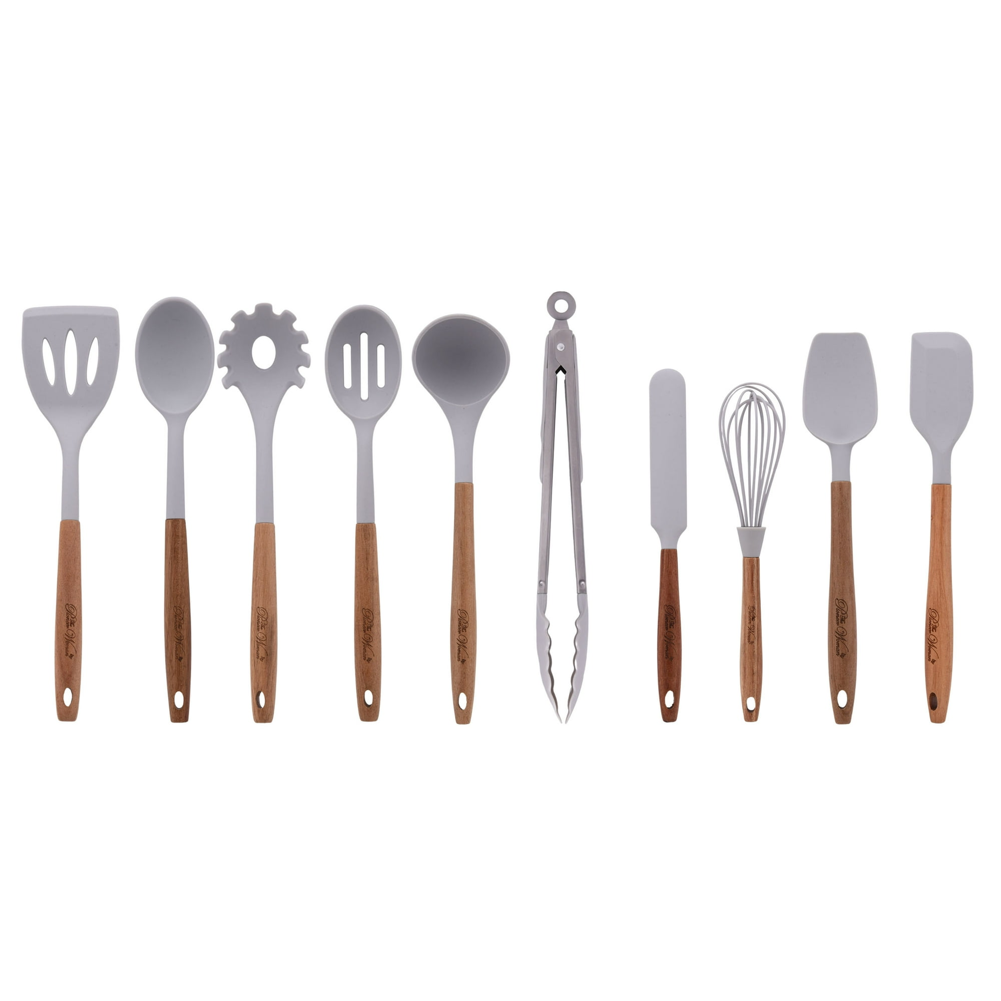 10-Piece Silicone and Wood Handle Kitchen Cooking Utensils Set