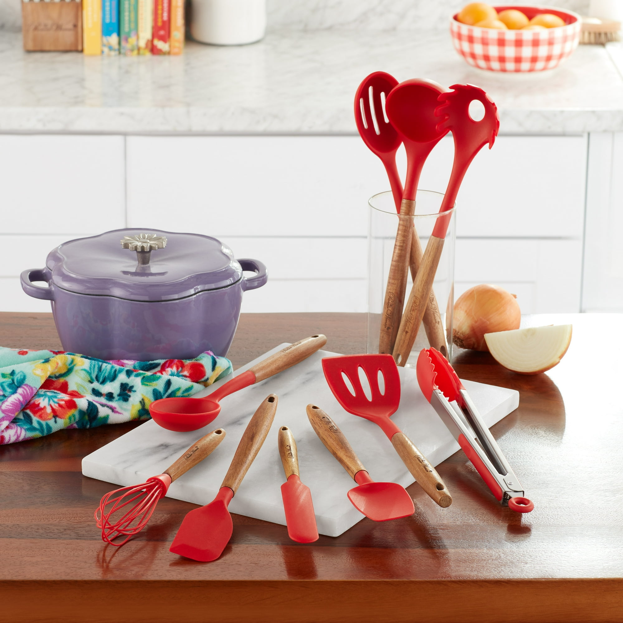 10-Piece Silicone and Wood Handle Kitchen Cooking Utensils Set