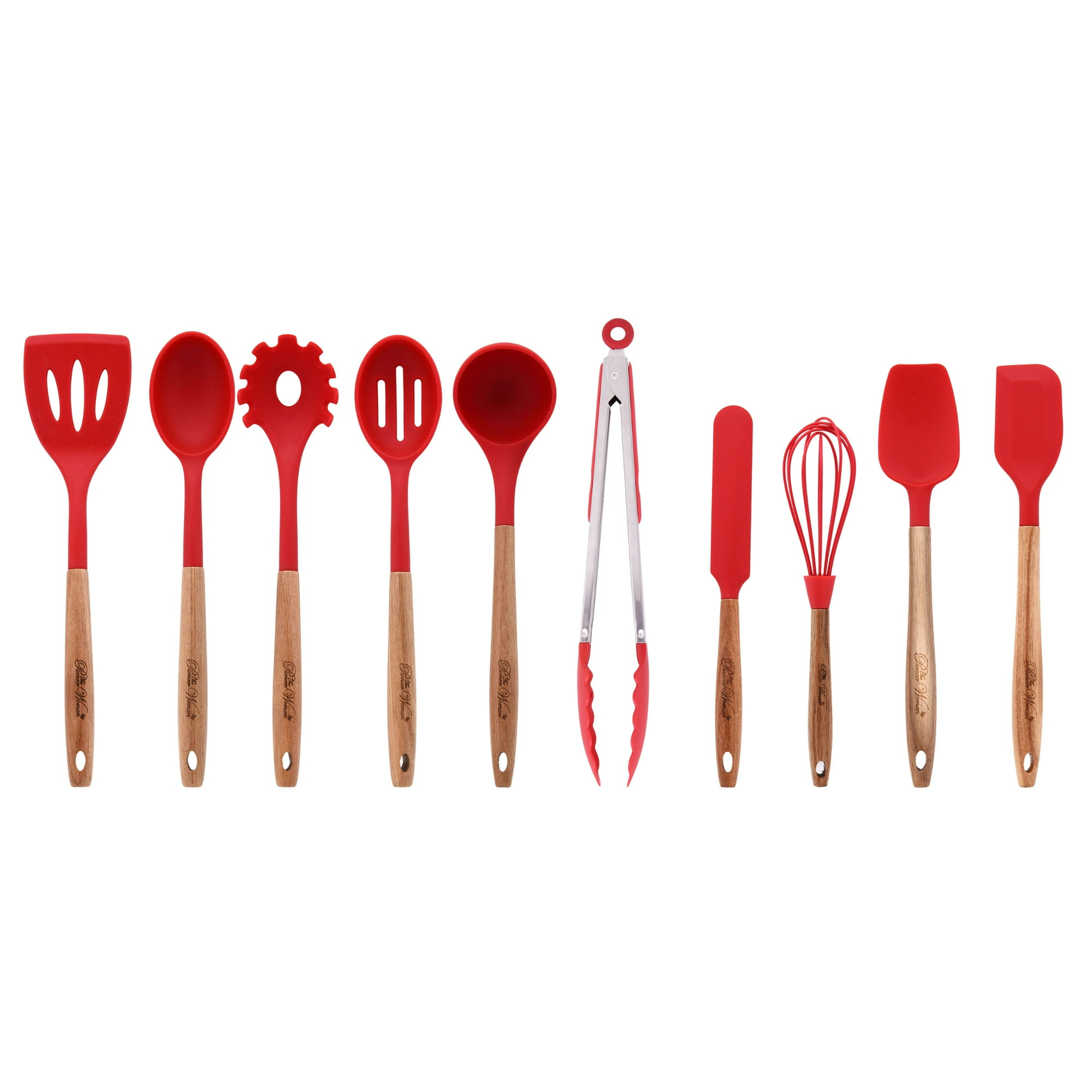 10-Piece Silicone and Wood Handle Kitchen Cooking Utensils Set