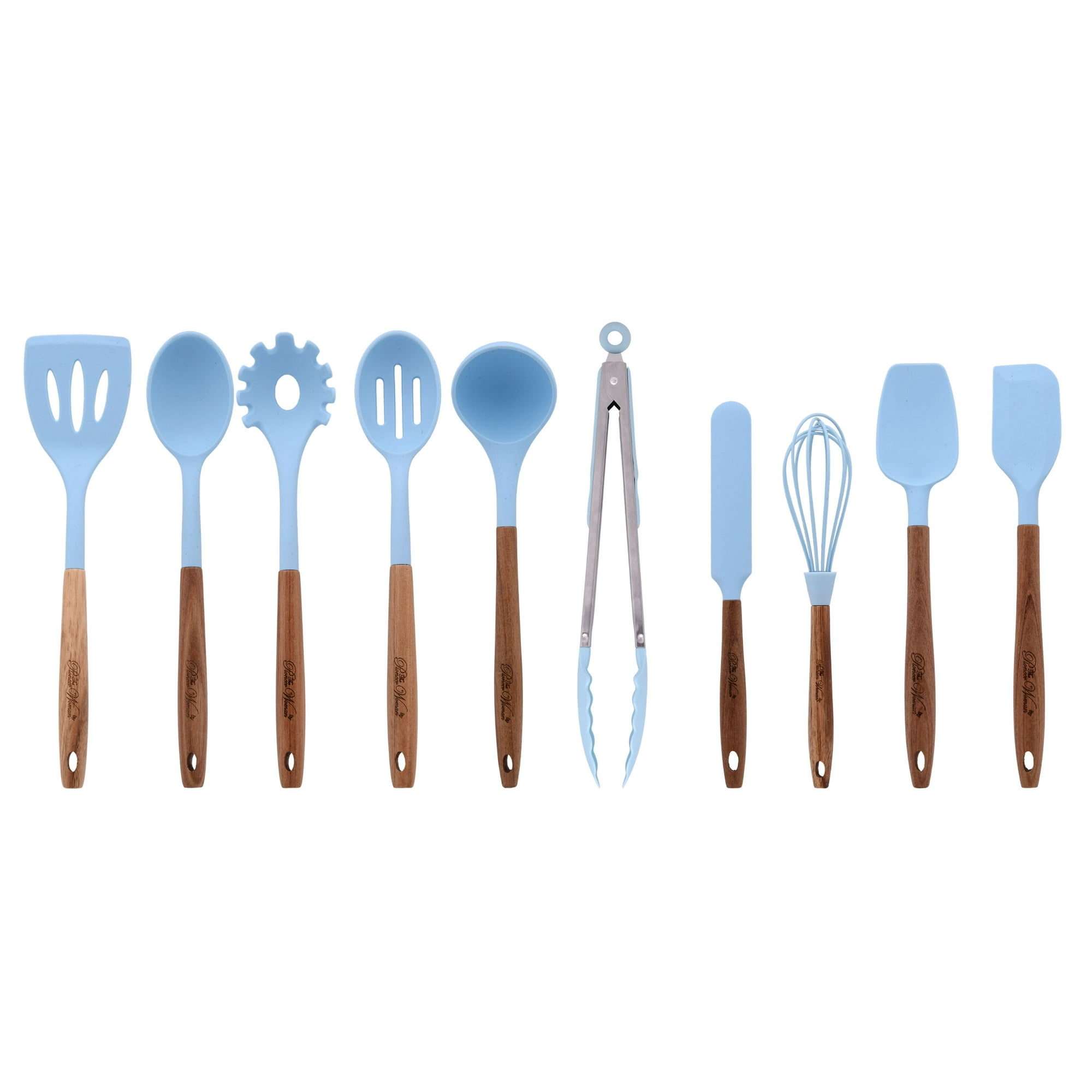 10-Piece Silicone and Wood Handle Kitchen Cooking Utensils Set