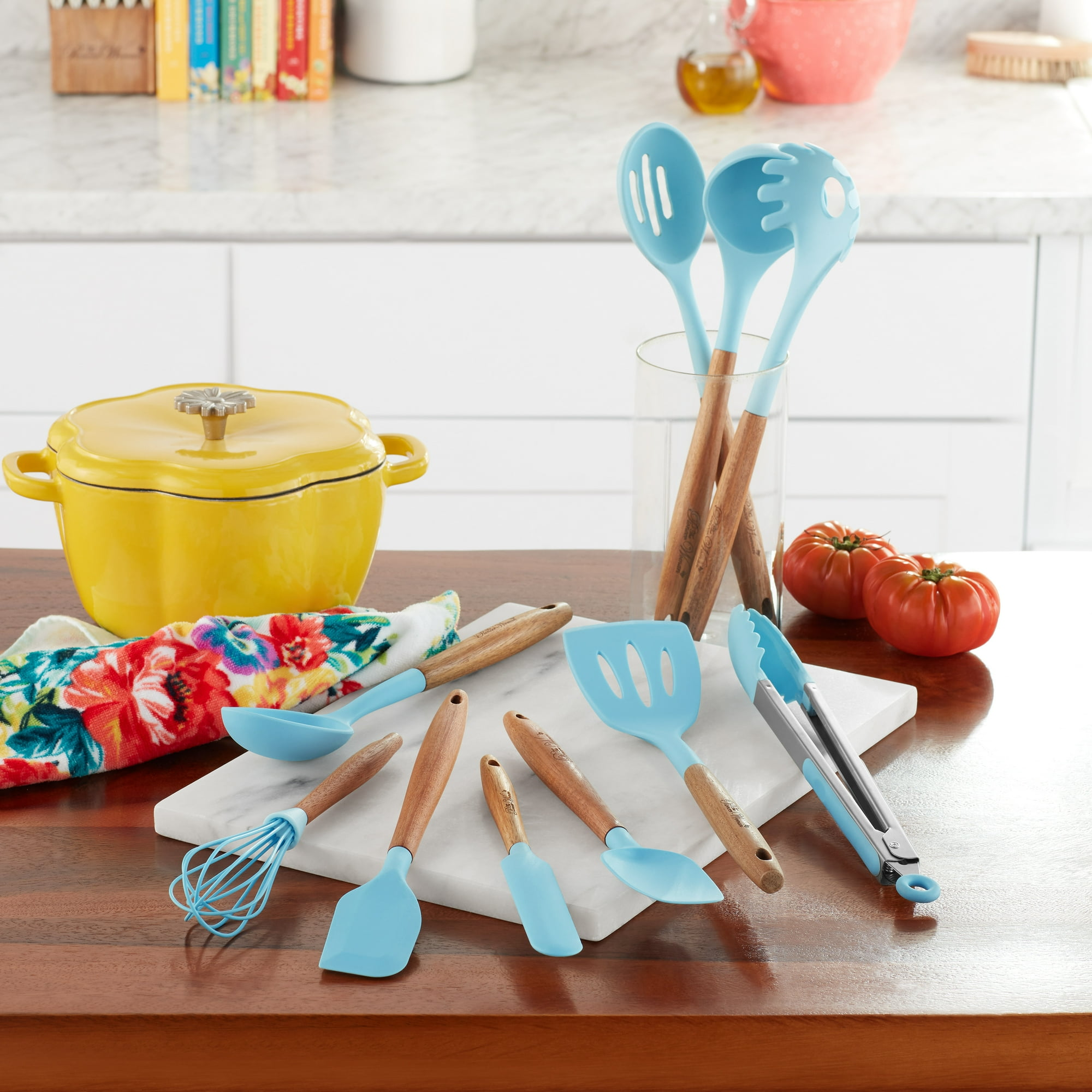 10-Piece Silicone and Wood Handle Kitchen Cooking Utensils Set